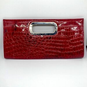 Red Maroon Crocodile Print Clutch